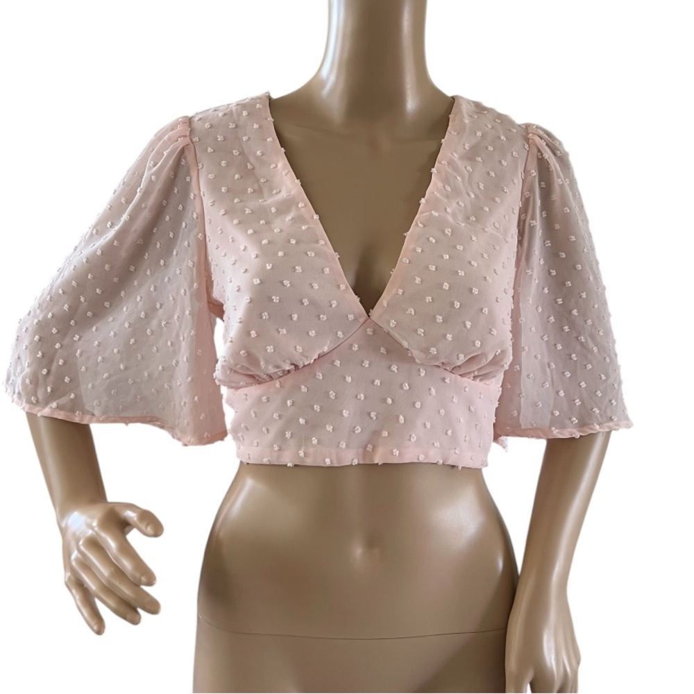 Lulus Swiss Dot Deep V-Neck Save Your Love for Me True Cropped Top